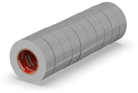 ERKO Cinta aislante 15mm x 10m gris 10 piezas, adhesiva para instalaciones eléctricas PVC, para aislar y reparar cables eléctricos, extrafuerte, agrupar cables