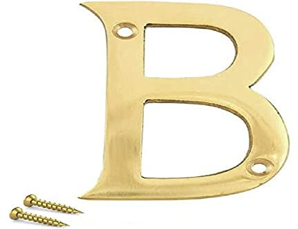 TERF® 3 Inch (75mm) Brass Polished Finish Letter B for Front Door Mailbox - Suitable for Wooden, uPVC and Composite With Fixing Screw