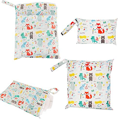 Wet Dry Cloth Windeltaschen*3, XiXiRan Wasserdichte Wet Bag, Wickeltasche, Nasstaschen für Babys Windeln, Waschbare Reisetaschen, mit Reißverschluss/Handschlaufe, S/M/L Drei Größen, Zufällige Farben
