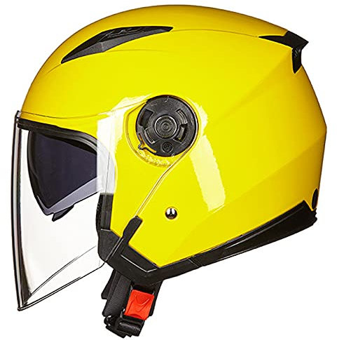 Motorrad 3/4 Jethelm, Herren Damen Motorradhelme, Dual Visor DOT/ECE Genehmigt Halbschalen Motorradhelm, Anti-Fog Lens Moped Helm,Gelb,XXL