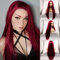 Glatte, dunkelrote Kunsthaar-Perücke mit Spitze vorne für Damen, Cosplay-Party, Ersatz, Drag Queen, Meerjungfrau, Rot, Kunsthaar (61 cm, Dunkelrot/Lace-Front-Perücke)