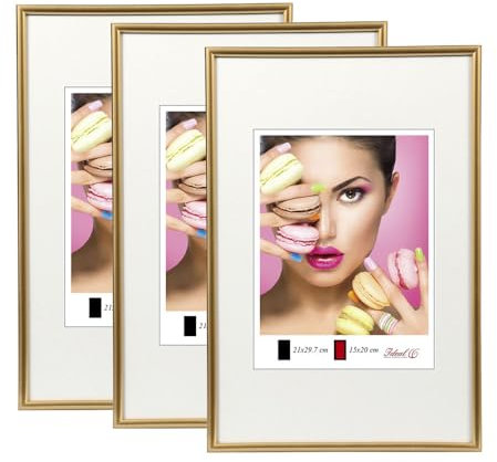 IDEAL TREND 2er 3er 5er Pack Photo Style Set Bilderrahmen Wanddeko Collage Poster Kunststoff Rahmen: Farbe: 3er Pack Gold | Format: 29,7x42 DIN A3