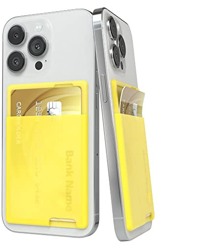 EAZY CASE Smartphone Kartenhalter aus Silikon zum aufkleben, starkhaftendes Kartenetui, selbstklebendes Kartenfach, Kreditkartenetui für Handys, Kartenhülle für Kreditkarte und EC-Karte, Gelb
