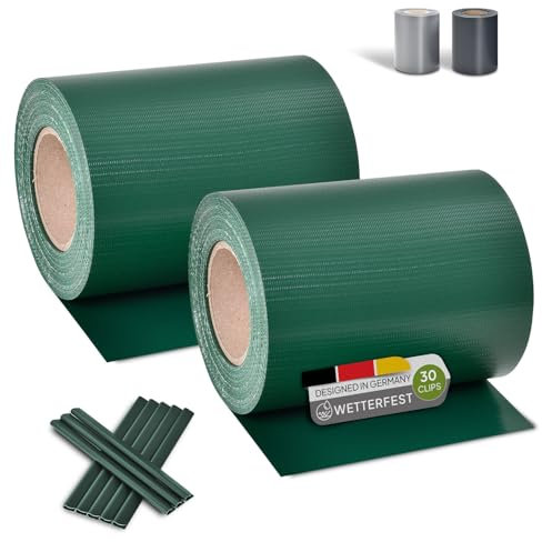Juskys Rouleaux Brise-Vue en PVC pour clôtures à barreaux Doubles - 2 Rouleaux de 35 m, 60 Clips de Fixation - Film Anti-Regards pour clôture Protection visuelle Protection Contre Le Vent - Vert