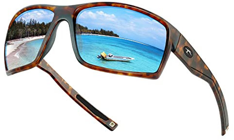 Konlley Sport Polarisierte Sonnenbrille für Männer und Frauen, Laufen, Angeln, Radfahren, Autofahren, Outdoor-Sonnenbrille, UV-Schutz, Matter Schildkrötenrahmen/eisblau verspiegelte Gläser, Lens