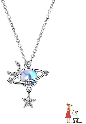 Mond und Stern Kette für Damen, Mondstein Kette, Mond Kette, Mondstein Kette, Planet Halskette, Anhänger Kette Silber, Stern Und Mond Kette, Schmuck Geschenke für Frauen Damen Mädchen