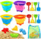 SUPGOMAX Sand Spielzeug 17Pcs Strandspielzeug, Kinder Sandkasten Spielzeug inkl. Faltbarer Strandeimer, Netzbeutel, Sandformen, Sandschaufel, Strand Sandspielzeug für Jungen Mädchen