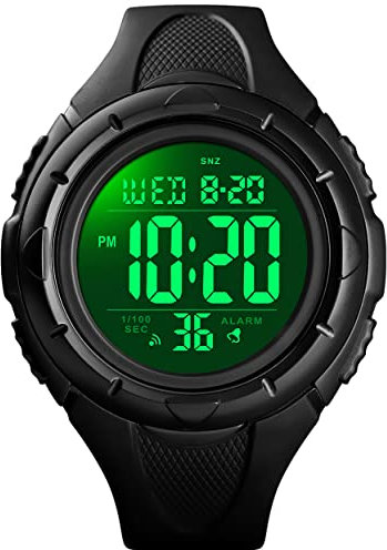 kieyeeno Digital Reloj Deportivo para Hombre, Multifuncional Estilo Militar Reloj de Pulsera Impermeable a 5 ATM Grande con Luminoso LED Cronómetro Cuenta Regresiva, Alarma Caja negra Esfera Blanca