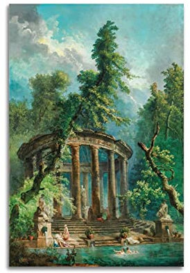 The Bathing Pool von Hubert Robert Giclée-Papier-Poster, helle klare Reproduktion, Malerei auf Leinwand, Wandkunst, Scrollbild, Druck, Wohnzimmer, Wanddekoration, Häuser, 50 x 75 cm