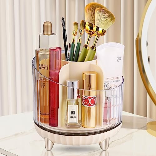 Kosmetik Make Up Organizer, 360°Drehbarer Pinsel Organizer mit 7 Fächer, Tragbare Kosmetikbox Kosmetikregal, Lidschattenpinsel Lippenstift Etui, Kosmetik Organizers für Schlafzimmer, Badezimmer
