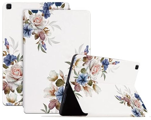 Cover per Samsung Galaxy Tab A 8.0 (2019) Tablet Cover Leggero PU Pelle Magnetica Flip Custodia supporto/risveglio automatico/sonno AntiGraffio Protezione Shell Colorate Carino Case Fiori Bianchi