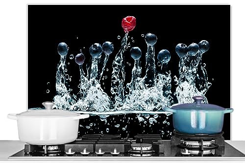 KitchenYeah© Paraschizzi Paraspruzzi per Cucina Lamiera Alluminio 80x55 cm Alzatina Top Decorazioni Cucine Frutti di Bosco - Acqua - Nero - Frutta - Lampone