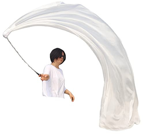Winged Sirenny 230cm Bauchtanz Seidenschleier Poi Bälle mit Tuch, Echte Seide Jonglierset Schleier VOI, 1 Stück (weiß)