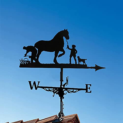 Veleta, Forma de Gallo Caballo Perro Dragón Metal Hierro Arte Veleta Jardín Estaca Rotación Dirección del Viento Herramientas de medición para jardín Paddock Techo Patio Cobertizos, con Post