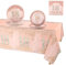Fowecelt Rose Gold Plates Napkins - 53pcs 18th Birthday Party Decoration Paper Tableware Set Disposable Party Plates Napkins Tablecloth for Her Girl Women Dinnerware