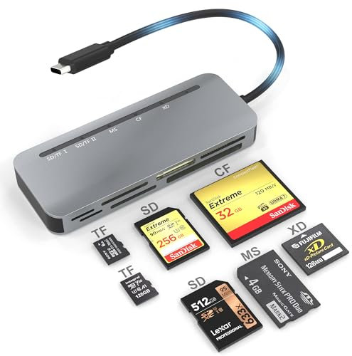 7 in 1 Lettore di Schede SD USB C, Multi Card Reader Supporta SD/TF/CF/SDHC/SDXC/MMC/Micro SDXC/MS/XD Card Adapter, Memory Stick Pro Duo Lettore, Lettore di Schede di Memoria