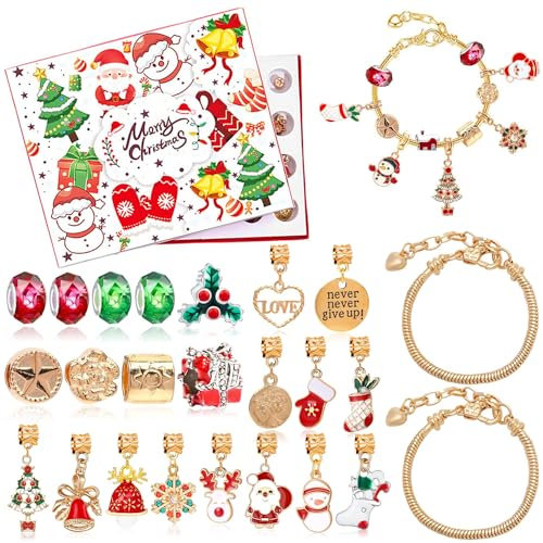 Adventskalender,Adventskalender Mädchen Schmuck,Weinachtskalender,Countdown 24 Tage bis,Charm Armband Kit,24 Füllung Adventskalender,Weihnachtskalender Schmuck,Weihnachtsgeschenke Überraschungen