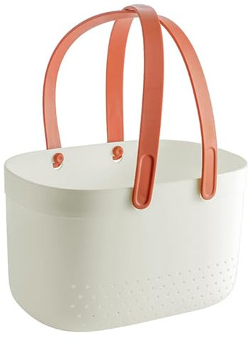 HERCHR Cestino per Doccia Portatile, Cestino per Doccia con Fori di Ventilazione Cestino Portaoggetti Portatile in Plastica di Grande capacità con Maniglie per Il Bagno(Bianco)