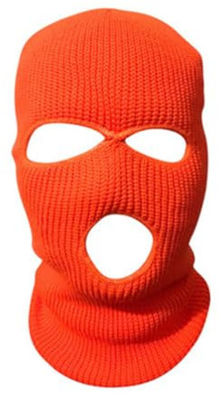 HIDRUO Blue Ski Mask, 3-Hole Full Face Mask Cover, Winter Balaclava Cap Knitted Face Cover for Outdoor Sports (Neon Orange)