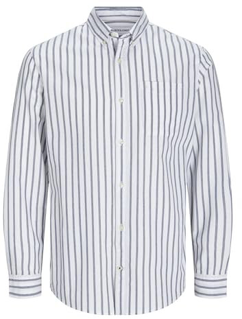 JACK & JONES Men's Jjeoxford Noos Long Sleeve Shirt, Ensign Blue/Stripes: Stripes, XS EU, Ensign Blue/Stripes:Stripes, XS