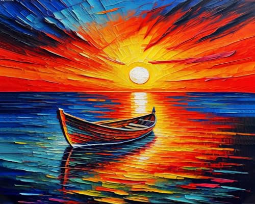 TISHIRON DIY Paint by Number Boat and Sunset Paint by Numbers for Adults Abstract Adult Paint by Numbers Kids on Canvas Wall Art Paint by Numbers for Adults Beginner 16x20 inch