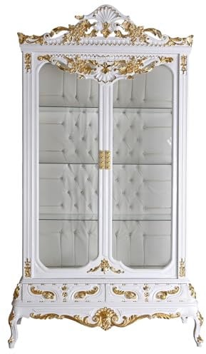 XXL Vitrine Vitrinenschrank Weiss Gold 122x224x55 cm bar086 Palazzo Exklusiv