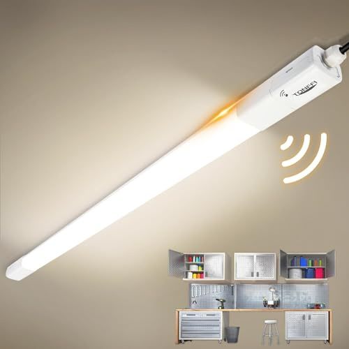 TONFFI 6 Stück LED Feuchtraumleuchte mit Bewegungsmelder 115CM, 36W 4100LM LED Deckenleuchte Röhre, 4000K IP65 Wasserfest Verknüpfbar Wannenleuchte Feuchtraumlampe für Garage Keller Werkstatt Bad Büro