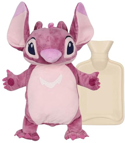 Angel Lilo y Stitch Thermofor Bolsa de agua caliente con funda blanda, caucho natural 1l