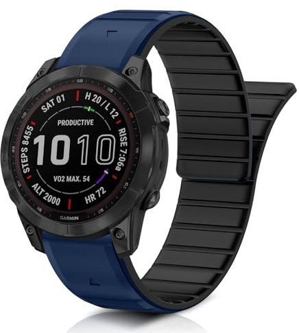 ToVioc QuickFit 22mm Armband für Garmin Tactix 8 47mm, Quatix 8 47mm/7 Pro, Weiches Silikon Magnet Ersatzarmband für Garmin Fenix 8 47mm/7/7 Pro/6/6 GPS, Descent G2 - Blau/Schwarz