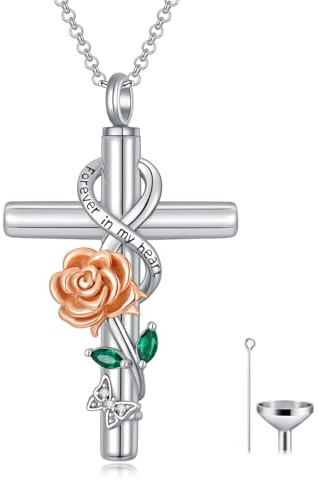 Flpruy Damen Kreuz Urnenketten für Asche, Kreuz Asche Urne Kette Kristall Anhänger Halskette mit Geschenkbox, Kreuz Asche Schmuck Kette Geschenke für Frauen Mädchen Frauen