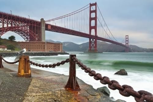 adrium Holz-Bild 110 x 70 cm: Golden Gate Bridge. Bild der Golden Gate Bridge in San Francisco, Kalifornien (12166354)