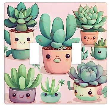 Plaque murale avec joli motif de plantes succulentes - Interrupteur décoratif - 2 interrupteurs - Plaque de sortie durable - 11,4 x 11,2 cm