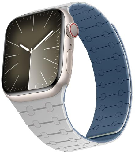 ZZDZZ Compatibile con Cinturino Apple Watch 49mm 46mm 45mm 44mm 42mm 41mm 40mm 38mm, Cinturini Silicone Magnetica per iWatch Ultra 2 Series 10/9/8/7/6/5/4/SE (42/41/40/38, Grigio/Blu)