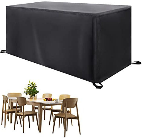 PDSYCB Garden Furniture Cover 170x110x70cm Black Outdoor Patio Rattan Cube Table & Chair Set Windproof Waterproof Anti-UV Rectangular Table & Chair Cover