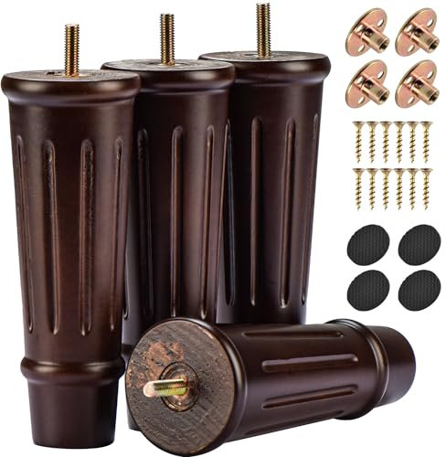 Btowin VCF 18cm Holz Möbelfüße, 4er Set Massivholz Spindel Gedrechselte Tischbeine Möbelbeine mit vorgebohrten M8 Bolzen & Montageplatten für Schrank Sofa Garderobe Kommoden