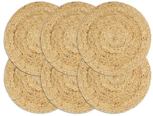ARKEM Mantel Individual 6 Unidades Liso Redondo Yute Natural 38 cm salvamanteles imantado Bandeja Reyes Magos