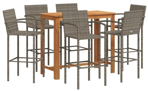 vidaXL 7-TLG. Gartenbar-Set Grau Massivholz Akazie und Poly Rattan