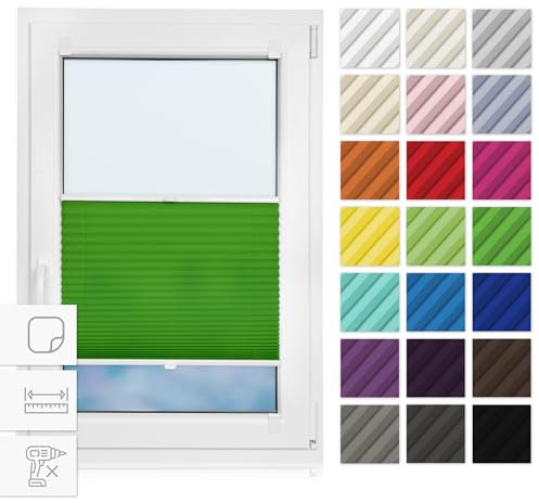 Estika Plissee zum kleben 90 cm x 150 cm - Grün - Plissee kleben, Plissee ohne Bohren, Rollos für Fenster ohne Bohren, Jalousien Fenster für innen, Fenster plissee
