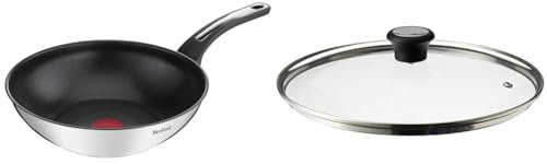 Tefal Emotion Poêle wok 28 cm, Revêtement antiadhésif, Garantie 10 ans, Base épaisse & 280977 Couvercle en Verre 28 cm avec Anneau