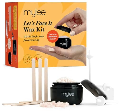 Mylee Kit de cire Let's Face It, Kit d'épilation faciale avec mini chauffe-cire USB,perles de cire 50g (pêche et camomille), spatules d'épilation, applicateurs de cire pour les oreilles et le nez