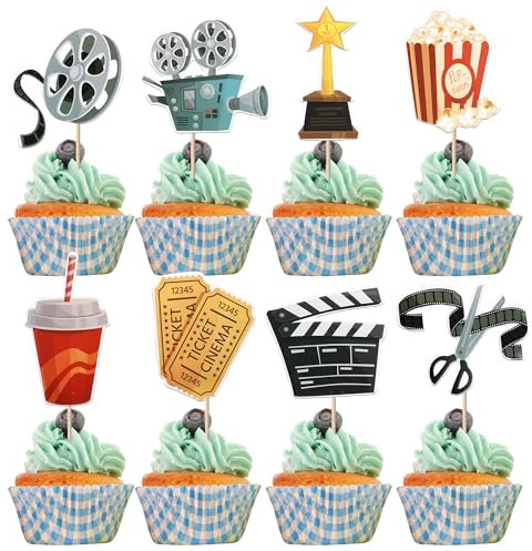 Xsstarmi 40 Packung Film Thema Cupcake Toppers Cola Popcorn Theater Cupcake Picks Movie Night Kuchendekorationen für Film Thema Hollywood Film Jubiläum Geburtstag Party Zubehör