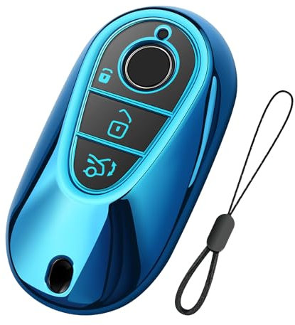 Teenpull Autoschlüssel Hülle Passt für Mercedes Benz 2020-2025 S G E-Klas C S GLC EQE EQS 300 350 450 500 560 580 AMG, Smart Autoschlüssel Mercedes Schlüssel Hülle Autozubehör (A-Blau)