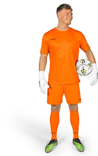 FORZA Målvaktskit för män [XS-XXL] | Komplett fotbollsset med kortärmad fotbollströja, shorts och knähöga strumpor, Fluro Orange, S