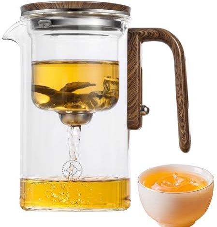 Enchanti-Teekanne Mit Wassertrennung - Glas-Teekanne Mit Holzgriff, Enchantipot Hexenkunst, Magischer Teekessel Mit Sieb