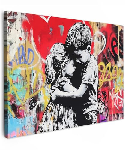 MuchoWow© Bilder 70x50 cm Wohnzimmer Deko Modern Wandbild Kunstdruck auf Leinwand Bild Schlafzimmer über Bett Room Decor Geschenke Graffiti - Schwarz und Weiß - Straßenkunst