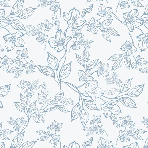 LiKiLiKi Self Adhesive Wallpaper 44cm x 5m Peel and Stick Wallpaper Blue and White Floral Contact PaperArt Deco Sticky Back Wallpaper Removable for Living Room Bedroom Cabinet