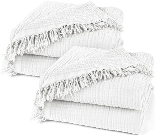 Pure Label 2er Set Musselin Decken 150x200 cm - Oeko-Tex zertifizierte Kuscheldecken aus Baumwolle | Musselin Kuscheldecken für Couch & Sofa in XL |Doppelpack 150 x 200 cm, Farbe der Decke Weiß