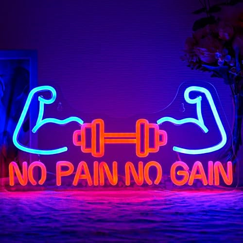 LMSIGNLY Keine Schmerzen Keine Gewinne Neon Zeichen für Gym Dekor Gym Neon Licht Hantel LED Zeichen Gewichtheben LED Neon Zeichen Muskel Neon Licht Zeichen für Fitness Club Sport Wandkunst