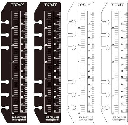 4-Stück Lesezeichen Lineal, A5 Seitenmarker Lineal, Ordner, Kunststoff Seite Marker, Page Finder für A5 Format 6-Loch Binder Notizbuch, DIY Loseblatt Notebook Standard 6 Löcher Lesezeichen Lineal