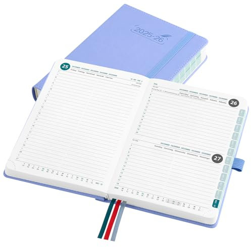 BEZEND 16-Monate Kalender 2025 2026 (Sep 25-Dez 26), Tagesplaner 1 Tag 1 Seite mit Zeitleiste, 30 Minuten Takt Tageskalender din B6 12 x 17 cm, Terminplaner 25/26 mit PU-Leder Hardcover, Kornblume